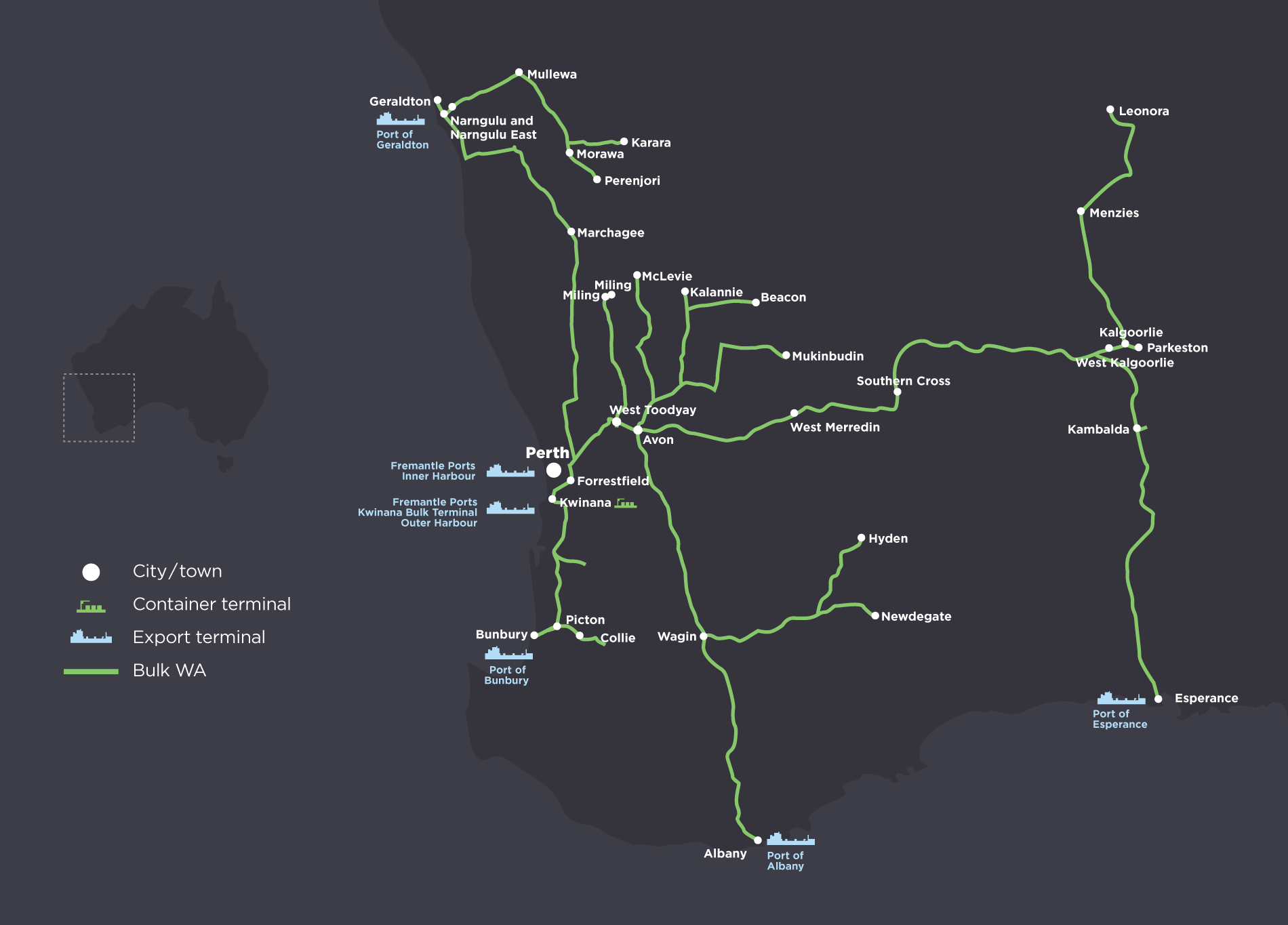 Map of Aurizon's operations in Western Australia
