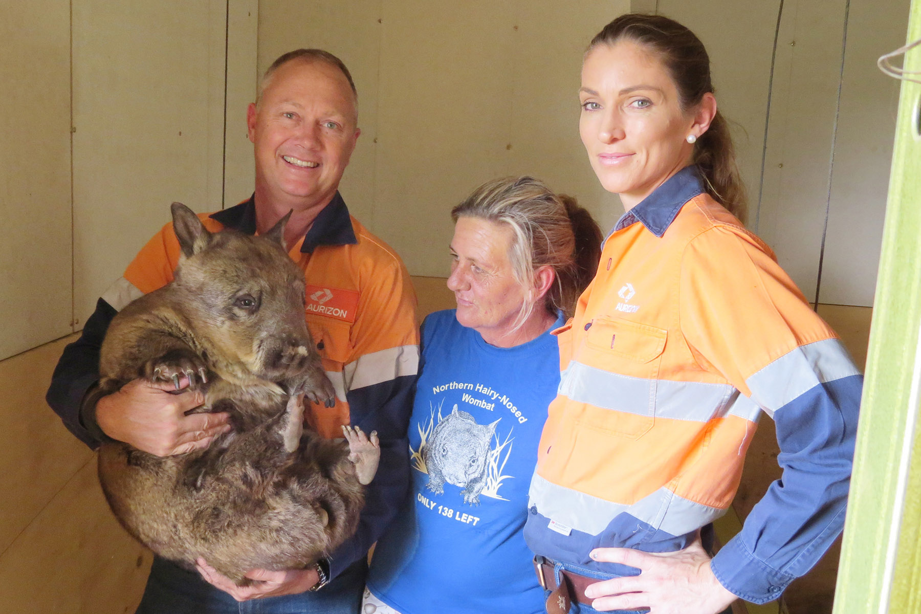 Aurizon employees with Kyle the wombat
