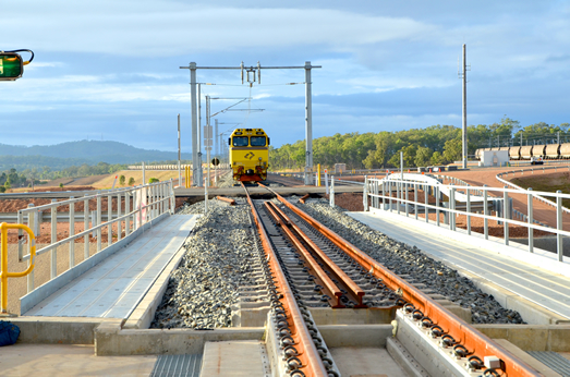 Aurizon’s first test train approaching the Wiggins Island Rail Receival Station
